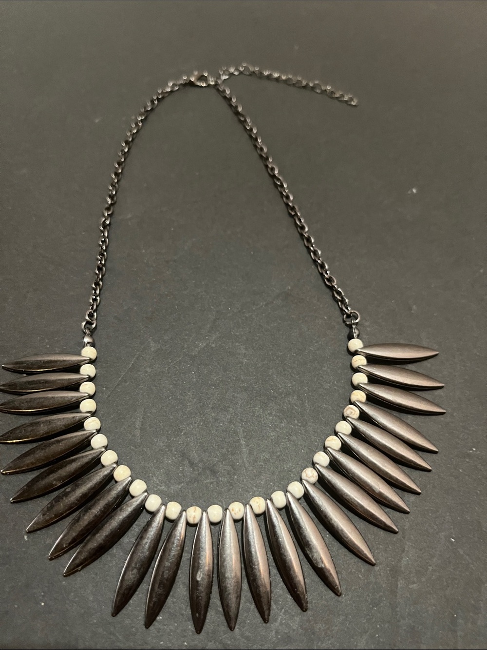 Statement Black Spike Necklace with Ivory Bead Accents